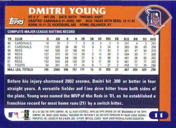 2003 Topps Opening Day #11 Dmitri Young Back