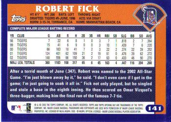 2003 Topps Opening Day #141 Robert Fick Back