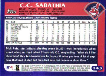 2003 Topps Opening Day #143 CC Sabathia Back