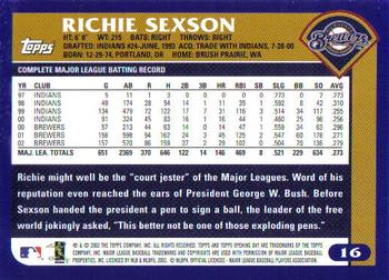 2003 Topps Opening Day #16 Richie Sexson Back