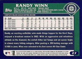 2003 Topps Opening Day #27 Randy Winn Back