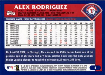 2003 Topps Opening Day #1 Alex Rodriguez Back