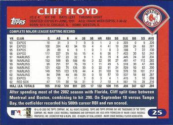 2003 Topps Opening Day #25 Cliff Floyd Back