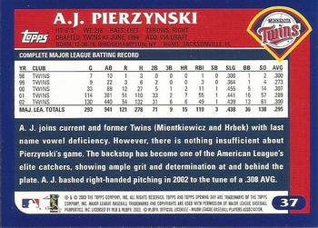 2003 Topps Opening Day #37 A.J. Pierzynski Back