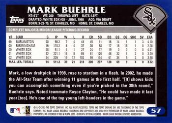 2003 Topps Opening Day #57 Mark Buehrle Back
