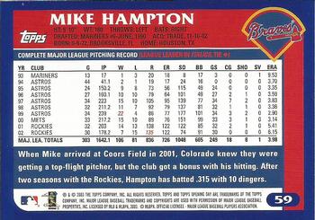 2003 Topps Opening Day #59 Mike Hampton Back