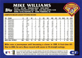 2003 Topps Opening Day #67 Mike Williams Back