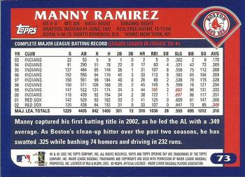 2003 Topps Opening Day #73 Manny Ramirez Back