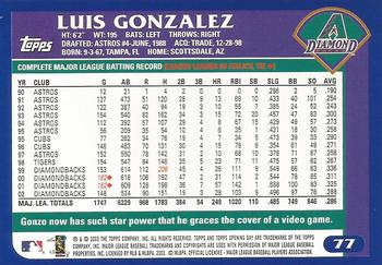 2003 Topps Opening Day #77 Luis Gonzalez Back