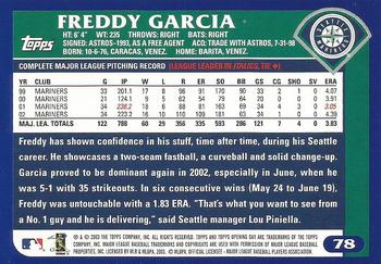 2003 Topps Opening Day #78 Freddy Garcia Back