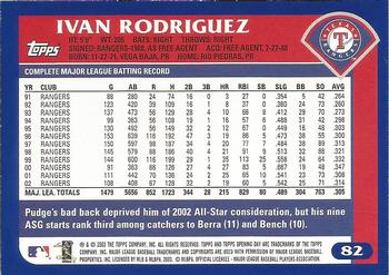 2003 Topps Opening Day #82 Ivan Rodriguez Back