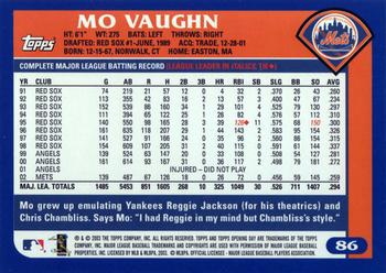 2003 Topps Opening Day #86 Mo Vaughn Back