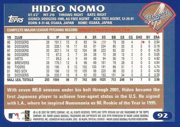 2003 Topps Opening Day #92 Hideo Nomo Back