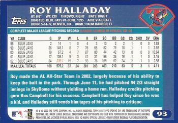 2003 Topps Opening Day #93 Roy Halladay Back