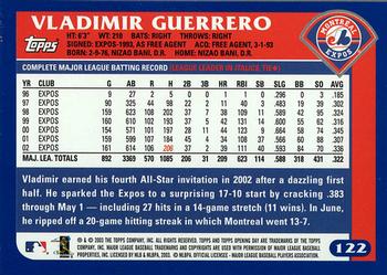 2003 Topps Opening Day #122 Vladimir Guerrero Back