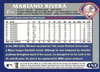 2003 Topps Opening Day #152 Mariano Rivera Back