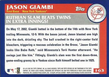 2003 Topps Opening Day #163 Jason Giambi Back