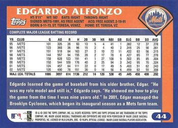 2003 Topps Opening Day #44 Edgardo Alfonzo Back