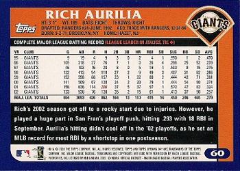 2003 Topps Opening Day #60 Rich Aurilia Back