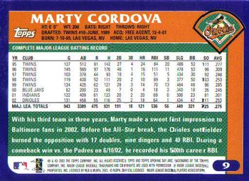 2003 Topps Opening Day #9 Marty Cordova Back
