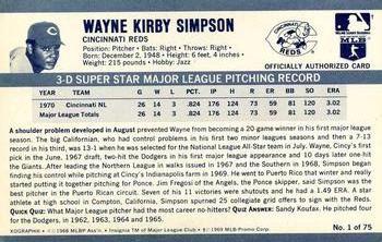 1971 Kellogg's 3-D Super Stars - XOGRAPH (Missing Copyright Year) #1 Wayne Simpson Back
