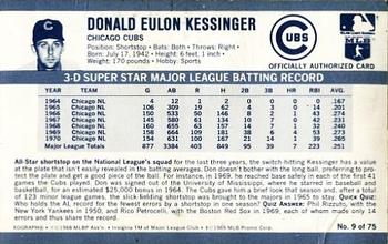 1971 Kellogg's 3-D Super Stars - XOGRAPH (Missing Copyright Year) #9 Don Kessinger Back