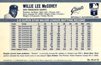 1971 Kellogg's 3-D Super Stars - XOGRAPH (Missing Copyright Year) #33 Willie McCovey Back