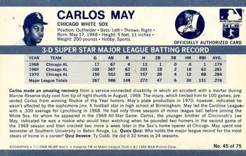 1971 Kellogg's 3-D Super Stars - XOGRAPH (Missing Copyright Year) #45 Carlos May Back