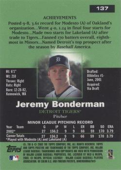 2003 Topps Pristine #137 Jeremy Bonderman Back