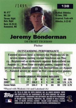 2003 Topps Pristine #138 Jeremy Bonderman Back