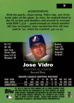 2003 Topps Pristine #7 Jose Vidro Back