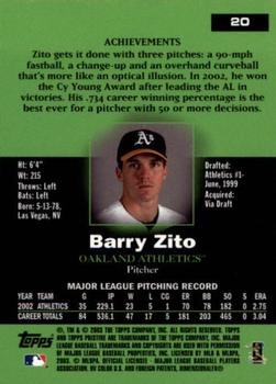 2003 Topps Pristine #20 Barry Zito Back
