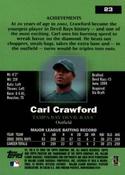 2003 Topps Pristine #23 Carl Crawford Back