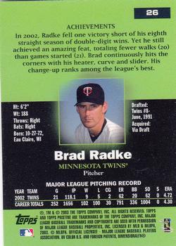 2003 Topps Pristine #26 Brad Radke Back