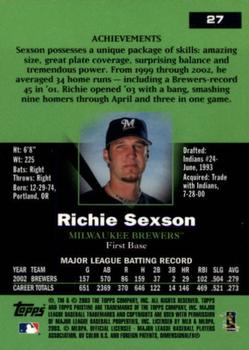 2003 Topps Pristine #27 Richie Sexson Back