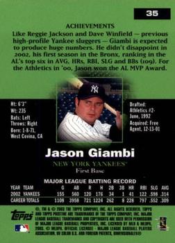 2003 Topps Pristine #35 Jason Giambi Back
