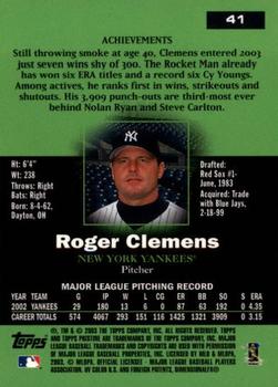 2003 Topps Pristine #41 Roger Clemens Back