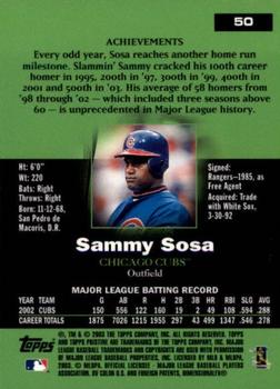 2003 Topps Pristine #50 Sammy Sosa Back