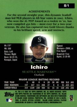 2003 Topps Pristine #51 Ichiro Suzuki Back