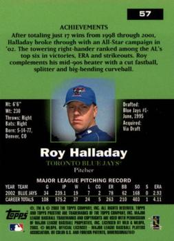 2003 Topps Pristine #57 Roy Halladay Back