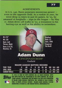 2003 Topps Pristine #77 Adam Dunn Back