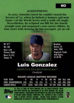 2003 Topps Pristine #80 Luis Gonzalez Back