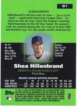 2003 Topps Pristine #81 Shea Hillenbrand Back