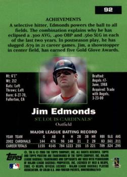 2003 Topps Pristine #92 Jim Edmonds Back