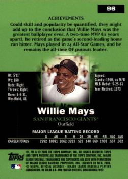 2003 Topps Pristine #96 Willie Mays Back