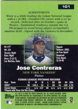 2003 Topps Pristine #101 Jose Contreras Back
