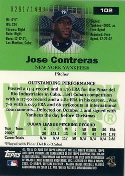 2003 Topps Pristine #102 Jose Contreras Back