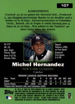2003 Topps Pristine #107 Michel Hernandez Back