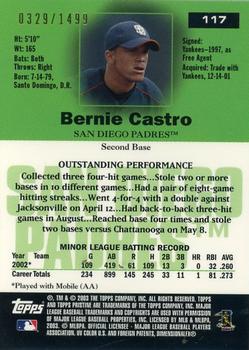 2003 Topps Pristine #117 Bernie Castro Back