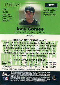 2003 Topps Pristine #129 Joey Gomes Back
